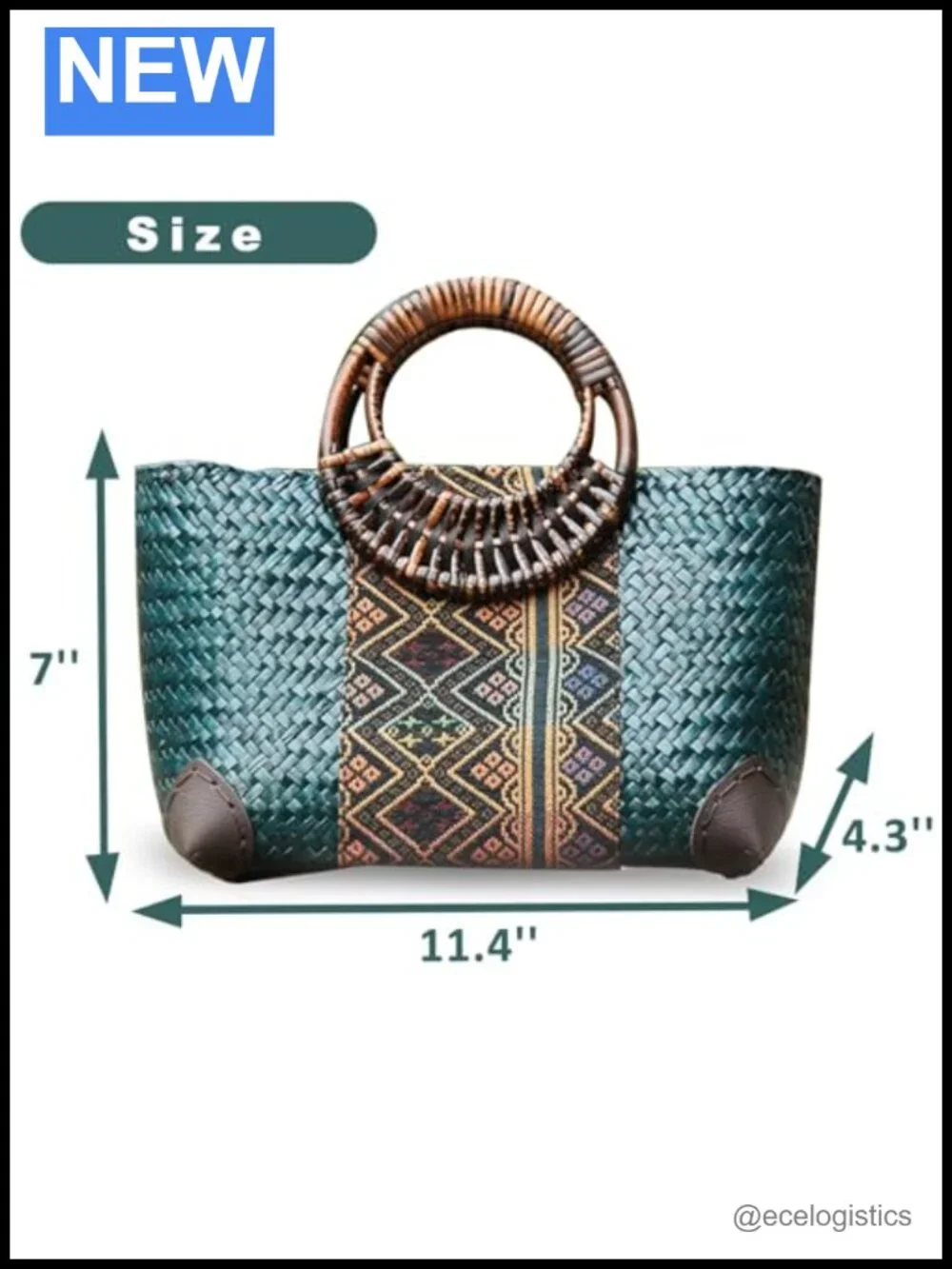 Handmade Rattan Tote Bag Women Straw Woven Beach Bag Bamboo Handle